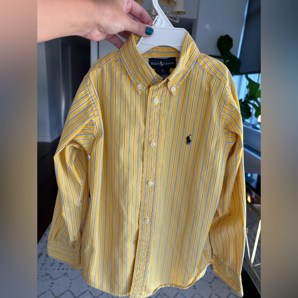 Ralph Lauren Shirt Boys Yellow Striped Long Sleeve Button Classic Size 6 Cotton - Picture 9 of 10
